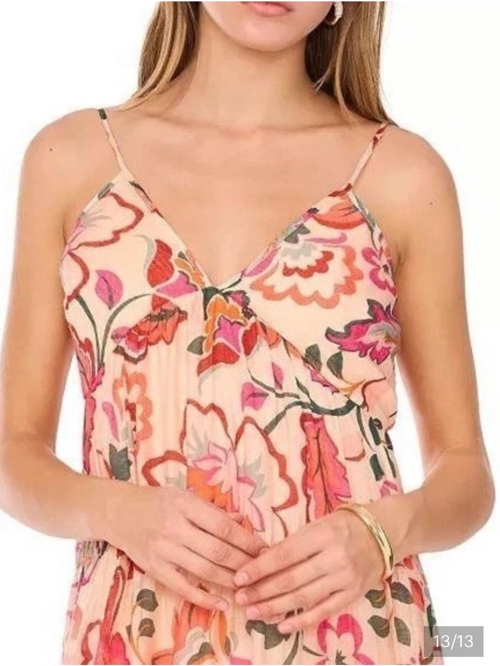 1. State Peach Floral Maxi Dress with Pink & Green Accents NWOT